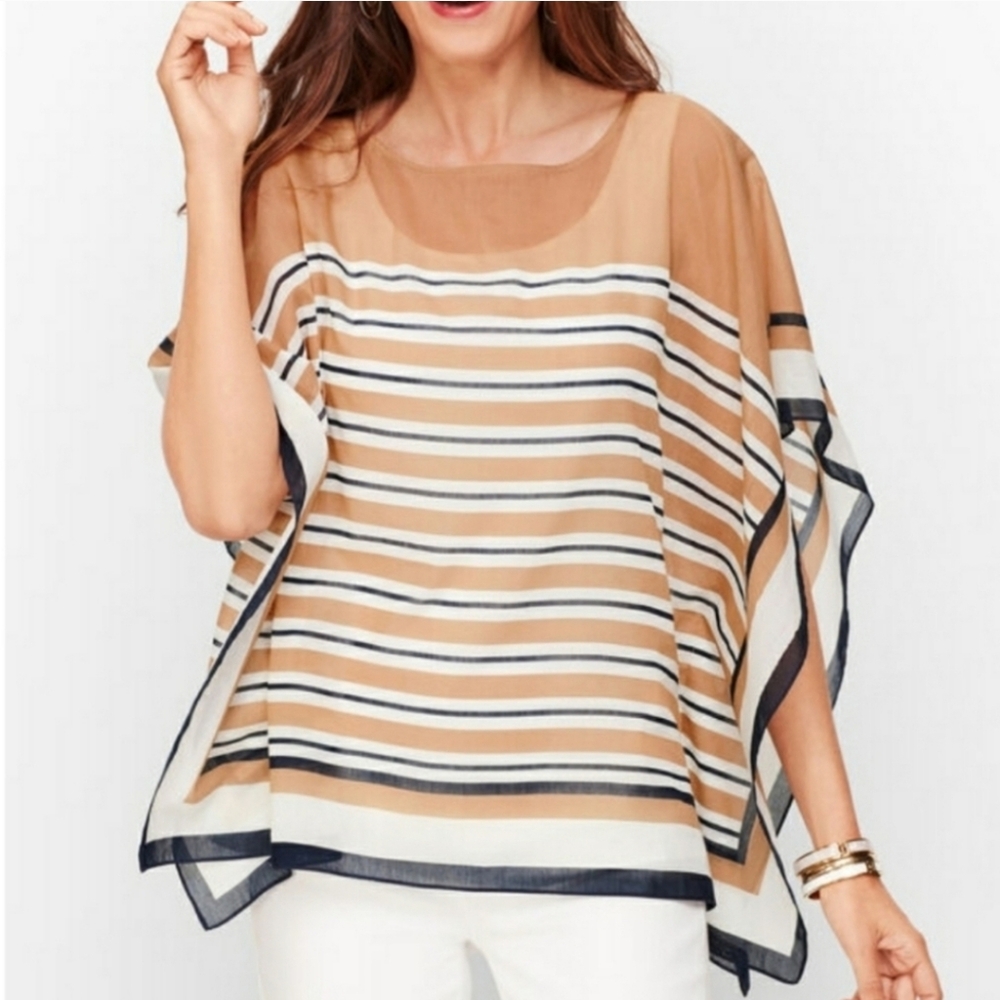 Talbots Hickory Strioe Poncho - navy, bronze, white